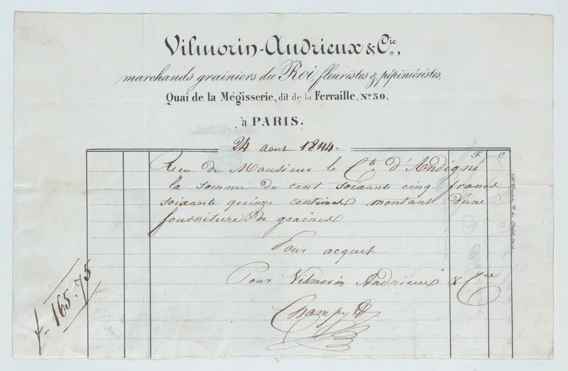 A handwritten invoice under an engraved letterhead, with itemised lines and amounts.