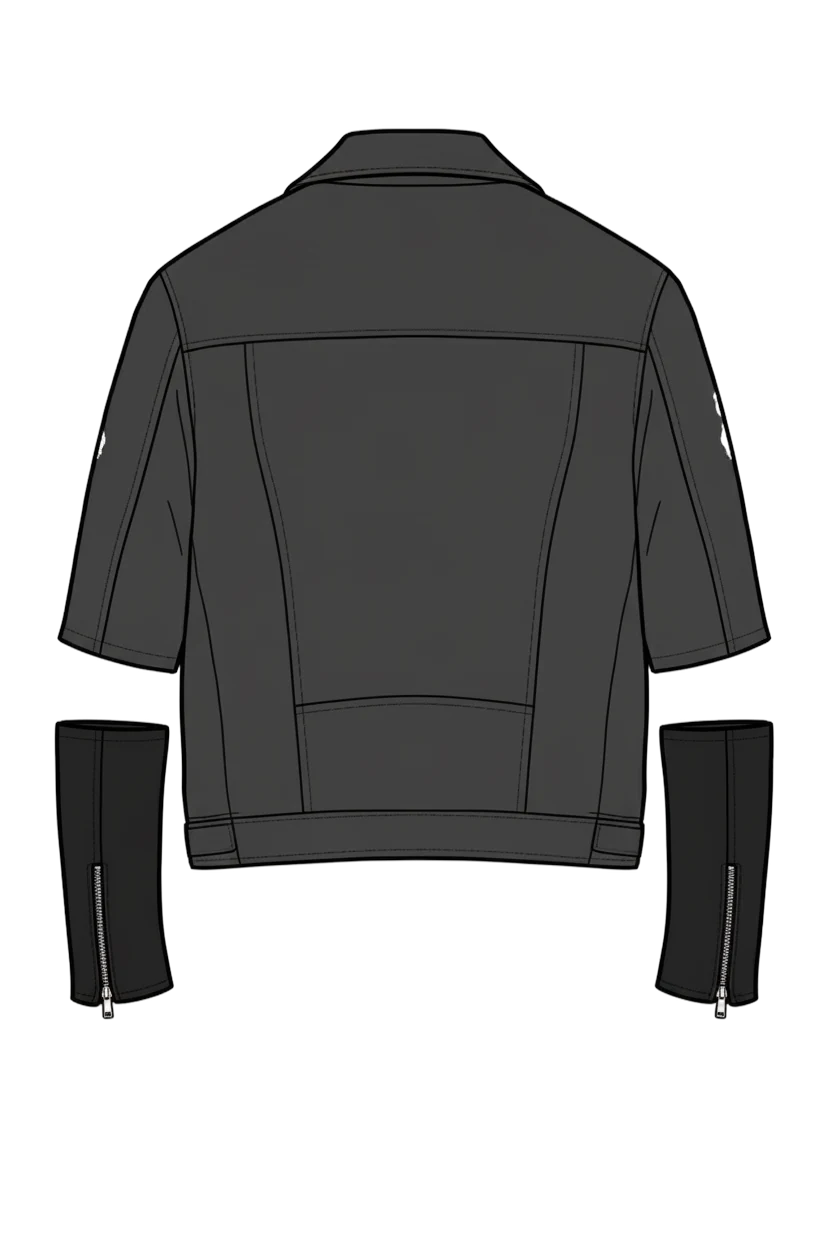 Numbered Capsule dieline: the same jacket without the painted blocks and wires, keeping the separated zip cuffs.
